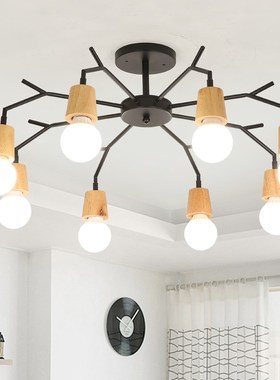 Wooden Ceiling Lamp Kids Room Light Bedroom Black Iron Ceili