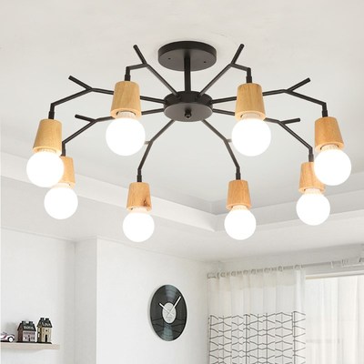 Wooden Ceiling Lamp Kids Room Light Bedroom Black Iron Ceili