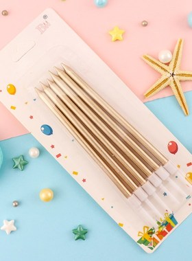 Cakelove 6 PCS golden long pencil cake candle safe flames ki
