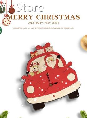 Christmas Day Wooden Clock Wall Clock Santa Claus Deer Home