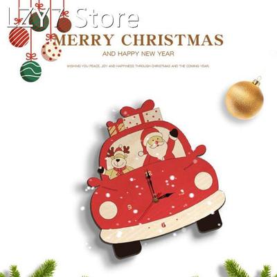 Christmas Day Wooden Clock Wall Clock Santa Claus Deer Home