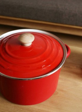 Red Enamel Pot Soup Pot vintage Volume 5L Diameter 24CM