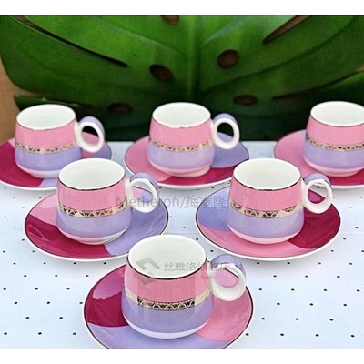 Ping Turkish Coffee Set Set in Espresso Patterned Coffeeware