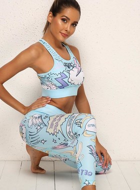 Cartoon Yoga Pants Set New exercise suit printed Leggings Y