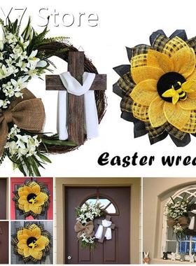 Easter Wreath With Cross Burlap Bow Rustic Grapevine Wreath
