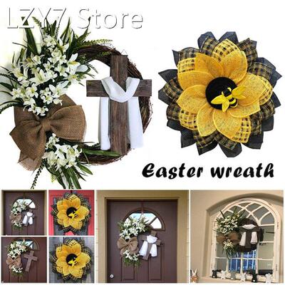 Easter Wreath With Cross Burlap Bow Rustic Grapevine Wreath