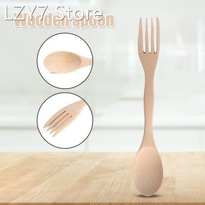 2 in 1 Wooden Double Head Flatware Spoon and Fork Non-stick