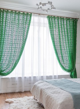 Crochet curtain cotton thread dark green American rural
