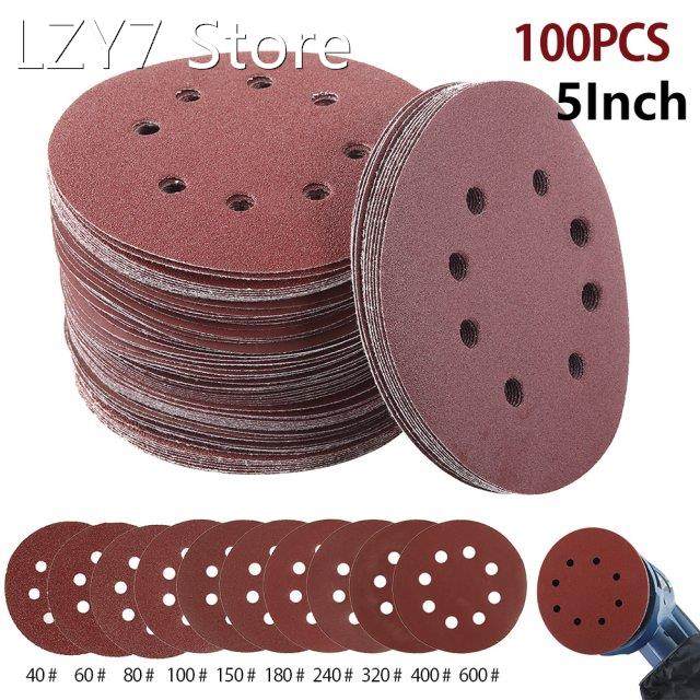 5Inch 125mm Round Sandpaper Eight Hole Disk Sand Sheets Grit