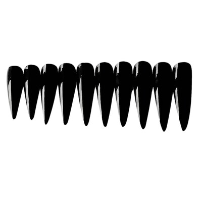 10Pcs Press On Nails, Long Black Pointed Witch Stiletto Fake