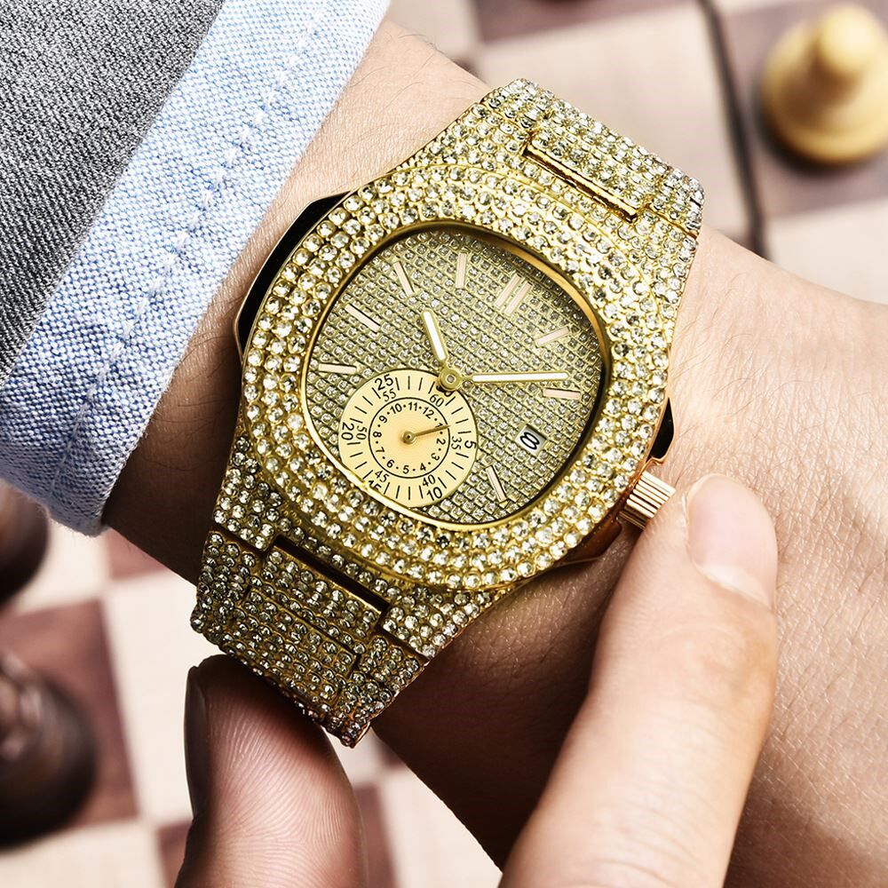 hip hop mens luxury diamond calendar quartz watches 镶钻手表