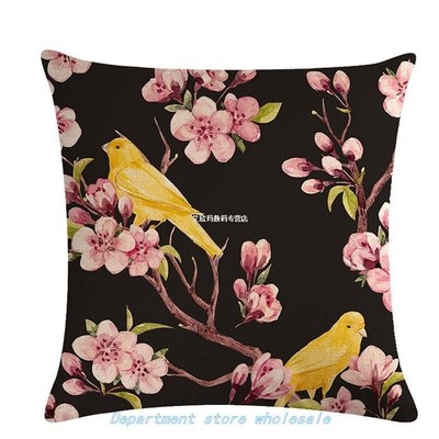 45x45cm Single-sided Blossom Bird Series Pillowcase Soft Lin