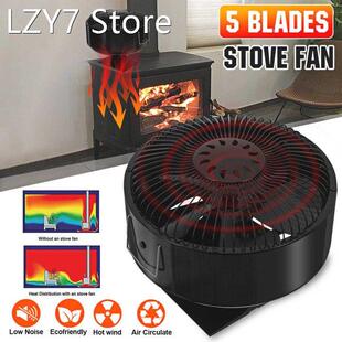 Blades Heat Log Fireplace Wood Fan Five Stove Black Powered
