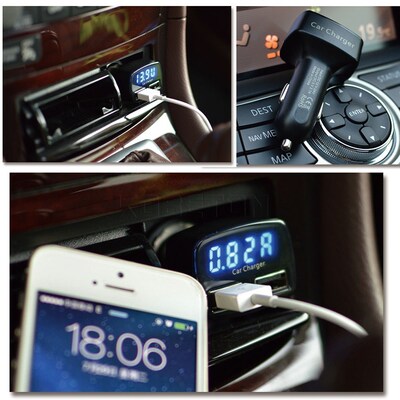 12-24V 4 in 1 Car Charger Dual DC5V 3.1A USB with Temperatur