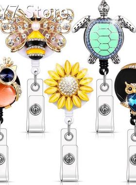 5 Pieces Badge Reels Retractable Rhinestone Badge Holder ID