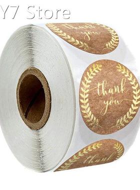 100-500 Pcs Round Thank You Sticker Roll With Gold Leaf Oliv