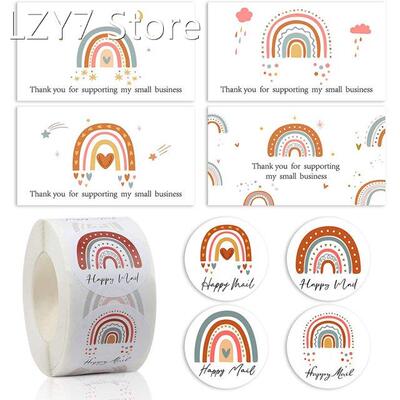 Round Rainbow Cartoon Sticker Cute Rectangle Commercial Gree