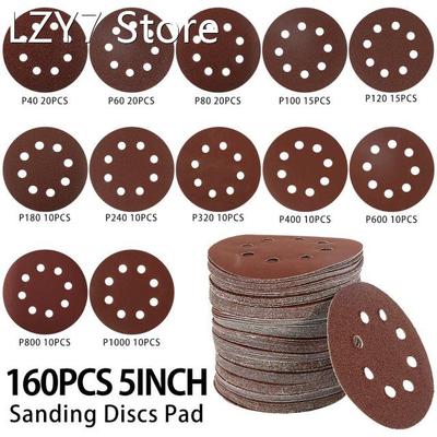 160 Pcs 5 Inch 125mm 8 Hole 40-1000 Grit Round Shape Sanding