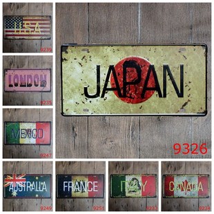 15x30cm vintage license plates flag banner japan UK italy ca