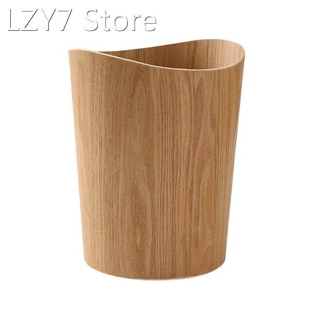 household wooden trash can, solid wood trash basket, round t