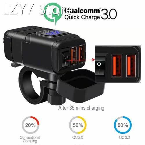 Waterproof Motorcycle Dual USB Fast Charger Port Power Adapt