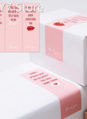 30-60Pcs Pink Red Lips Rectangle Stickers Labels For Gift De