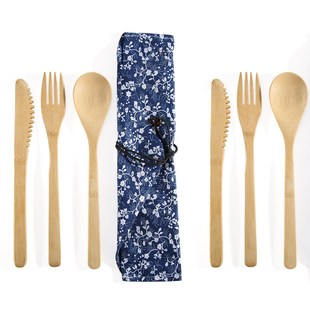 Kitchen Bamboo Tableware Set Anti-slip Dinnerware Cutlery Se