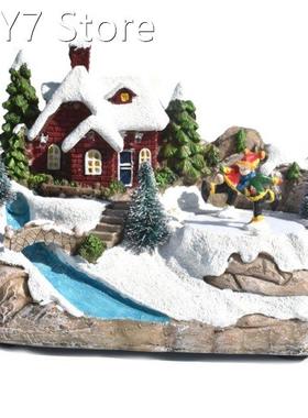 Christmas LED Lighted House Snow Hand-Painted Tabletop Cente