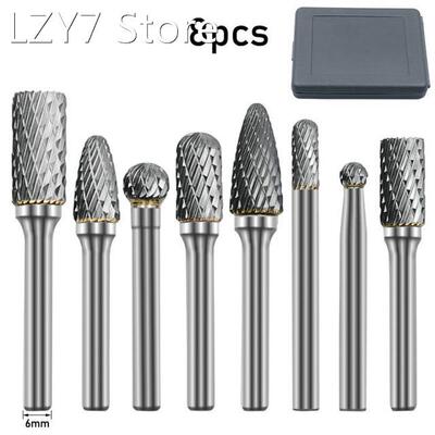 8pcs/set Tungsten Steel Rotary File 6mm Shank Carbide Millin