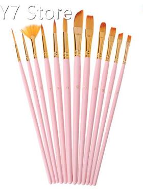 12pcs/set Paint Brushes Nylon Hair Round Filbert Angel Flat