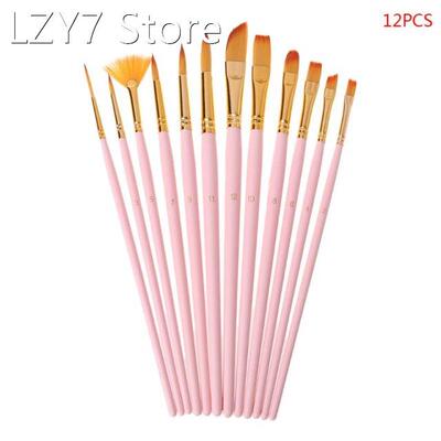 12pcs/set Paint Brushes Nylon Hair Round Filbert Angel Flat