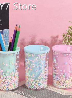 Cute Pink Transparent Pen Holder Creative Rounded Square Sha