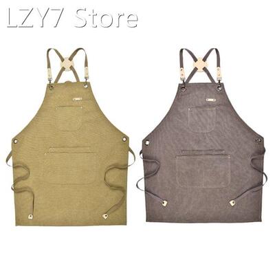 Unisex Chef Apron with Multi Pockets Adjustable Straps Cross