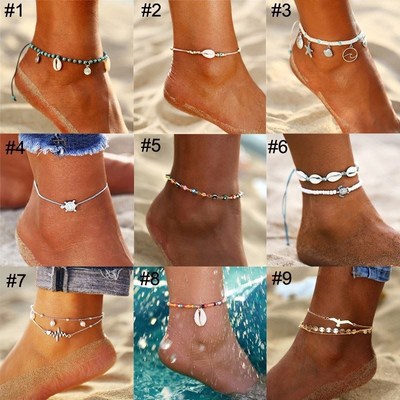 Bohemian Colorful Turkish Eyes Anklets for Women Gold Color