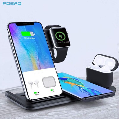15W 4 in 1 Qi Wireless Charger Stand For iPhone 12 11 XS XR