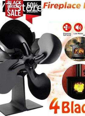 Black, Upgrade 4-Blade Heat Powered Fan for Wood Burning Sto