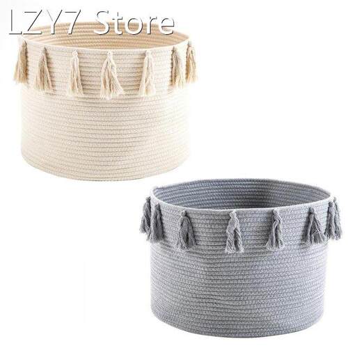 Nordic Ins Simple Cotton Rope Tassel Woven Storage Basket Du