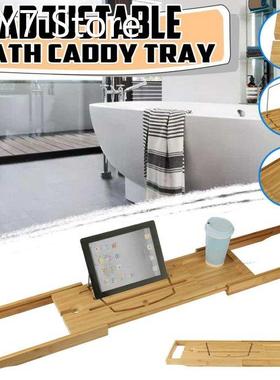Retractable Wooden Bathtub Storage Rack Bath Tray Shelf Tub