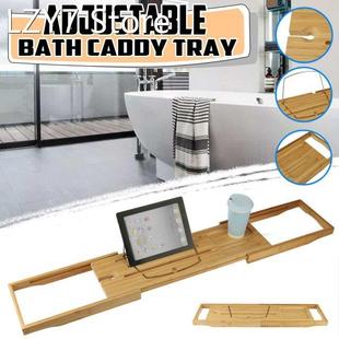 Retractable Wooden Bathtub Storage Rack Bath Tray Shelf Tub