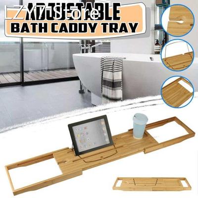 Retractable Wooden Bathtub Storage Rack Bath Tray Shelf Tub