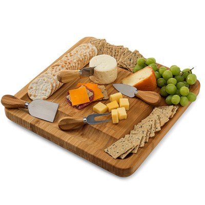 Bamboo Cheese Board New Square Wood Color Slide-Out Drawer S