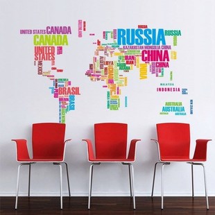 english words world map wall art decal sticker living room s