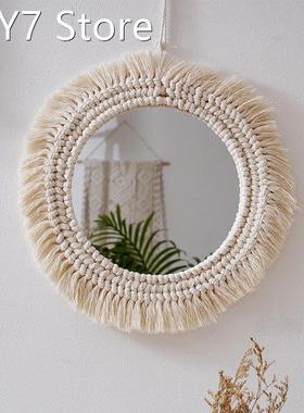 Wall Mirror With Tassel Decorative Boho Handmade Woven Mirro