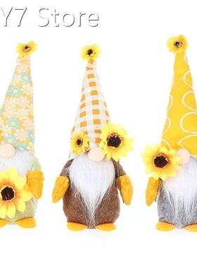2022 New Sunflower Garden Gnome Summer Fall Thankful Plaid S