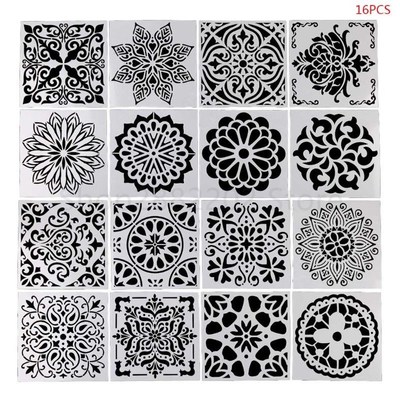 16pcs/set Mandala Stencil Drawing Template Ruler Stencils  P