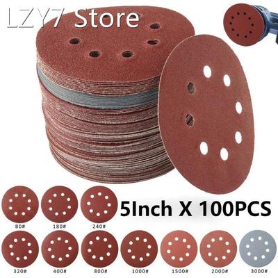 100Pcs 5Inch 125mm Round Sandpaper Eight Hole Sanding Disk S