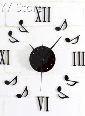 Modern Black DIY Music Notes Mirror Style Wall Clock Sticker