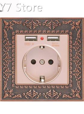 16A Gold EU Standard Power Wall Socket With Dual USB 2.1A Ch