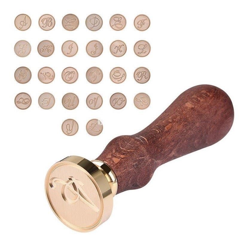 26 english letters wax seal stamp retro wooden antique seali