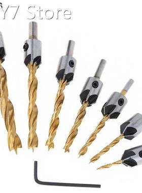 7pcs/lot 3-10mm Round Handle Woodworking Chamfer Drill Bits